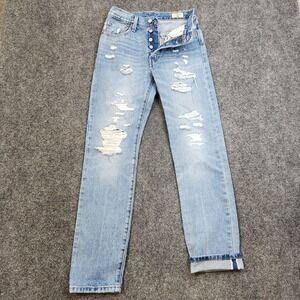 Levis 501 Jeans Womens 26x32 Anniversary Edition Selvedge Denim Distressed